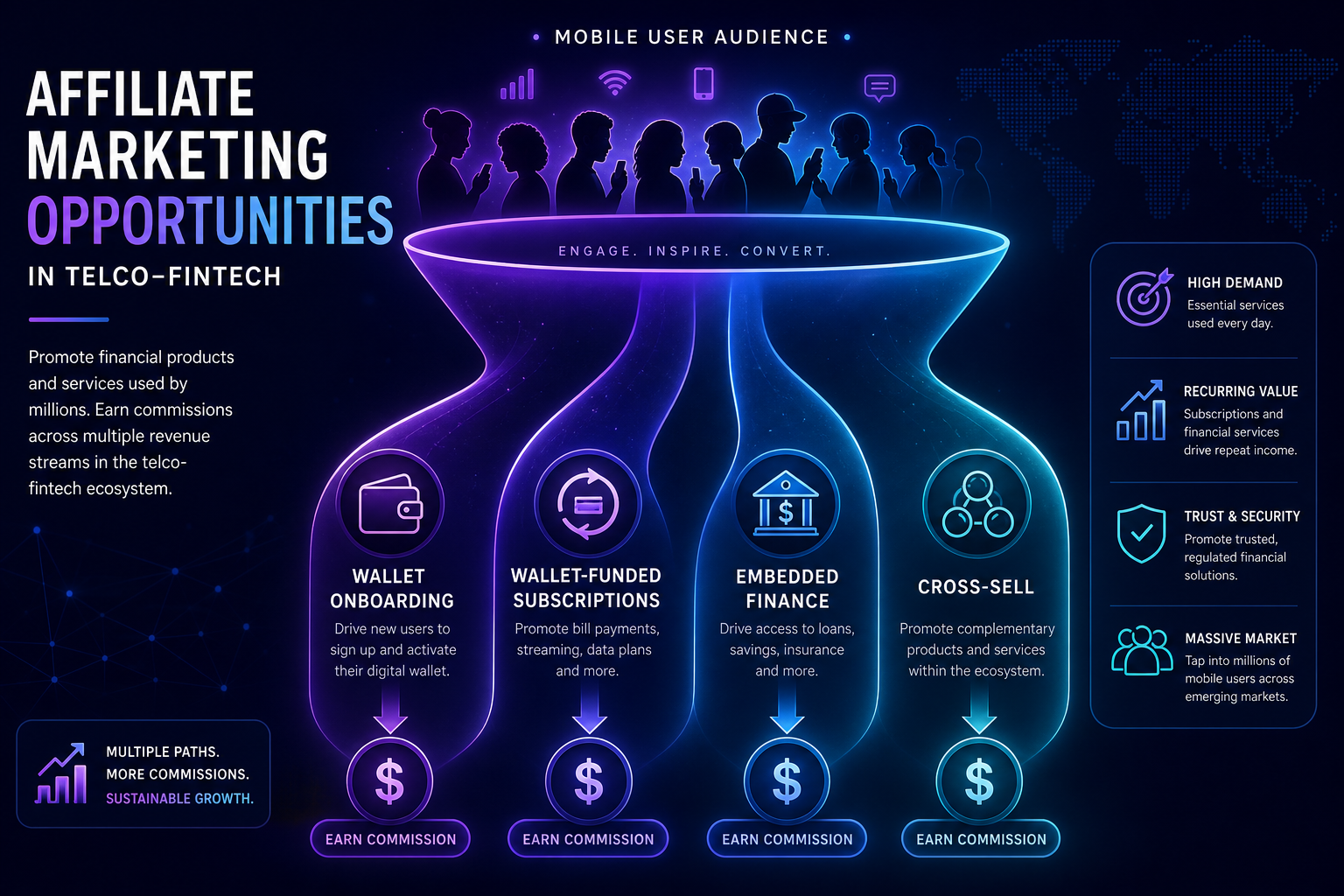 Four affiliate marketing opportunities in the telco-fintech ecosystem: wallet onboarding, wallet-funded subscriptions, embedded finance and cross-sell