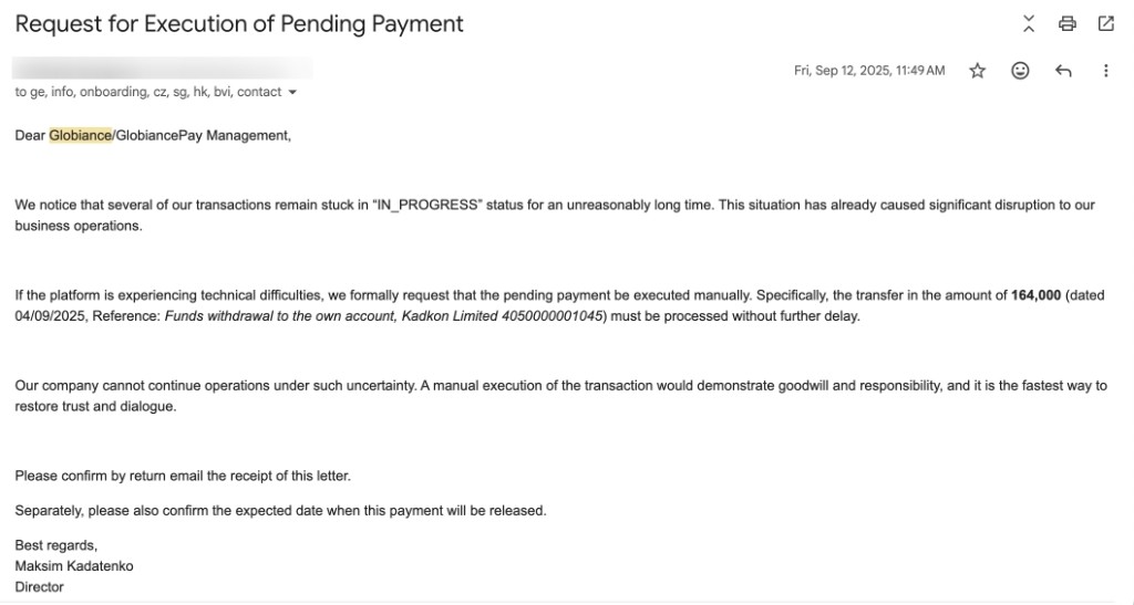 GlobiancePay Final Notice email — June 2026