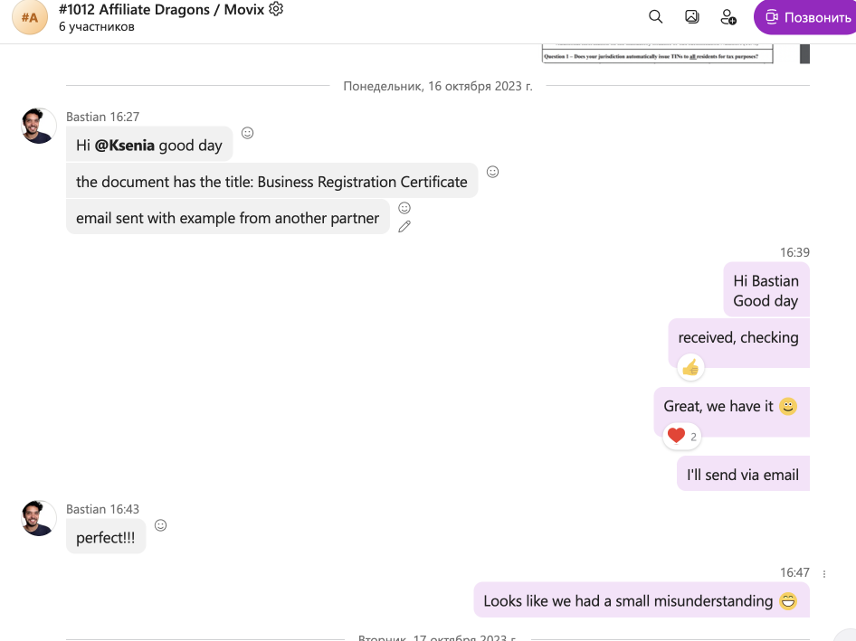 Movix Chile unpaid affiliate invoices β correspondence screenshot, October 13, 2023