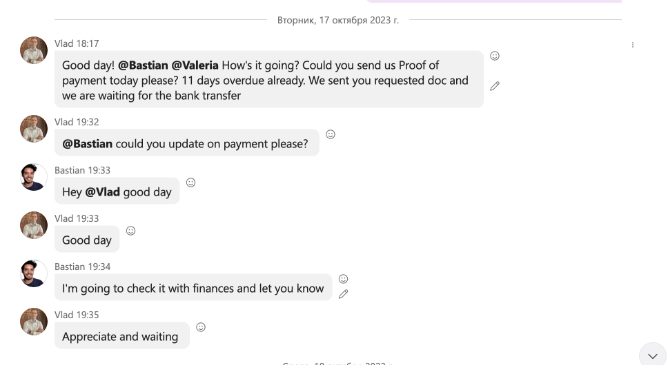 Movix Chile unpaid affiliate invoices β correspondence screenshot, October 17, 2023